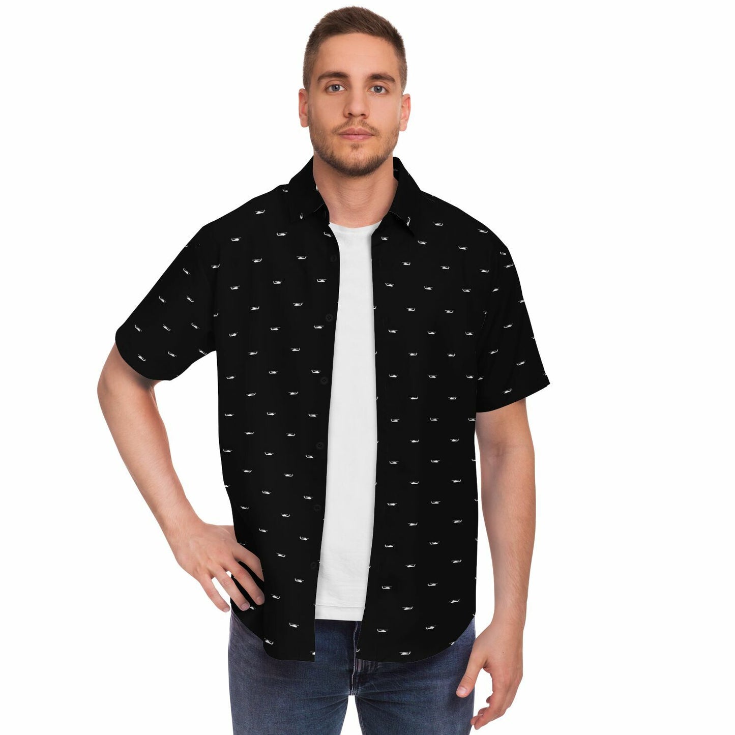 MH-60S black and white Short Sleeve Button Down Shirt - AOP