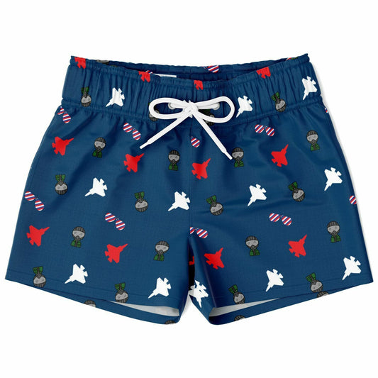 Diandra Vantrease small lil fighter F-35C boys Kids Swim Trunks - AOP