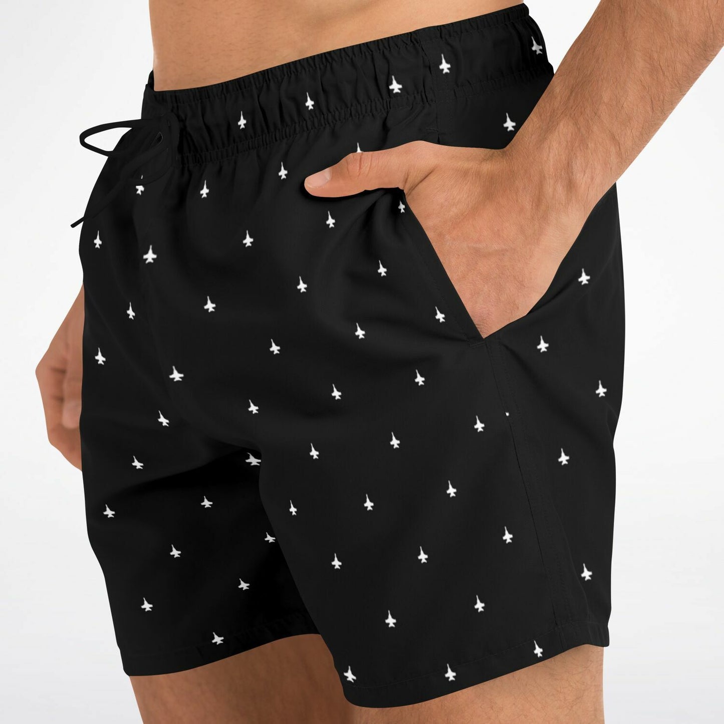 F-18 Black and White Mens Swim Trunks