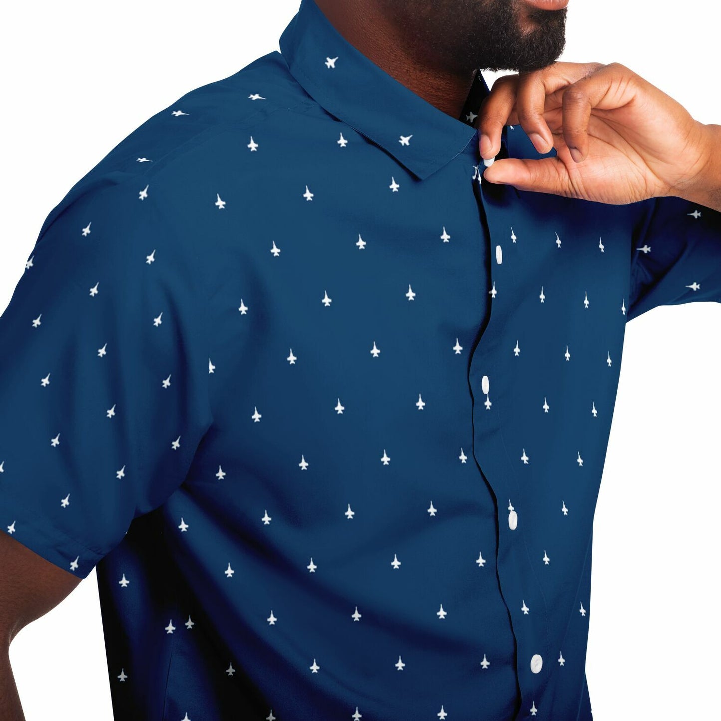 F-18 STROKED Ashleys order 81424 Short Sleeve Button Down Shirt - AOP