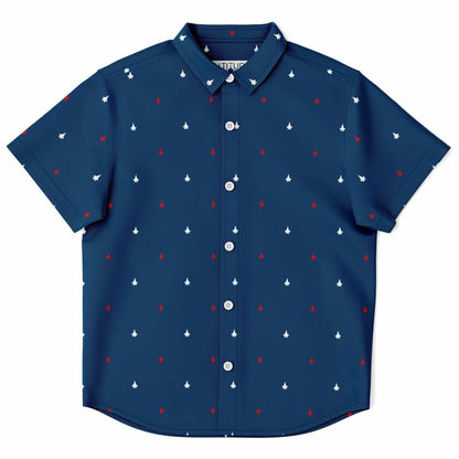 F-16 and F-35B blue base All American Kids/Youth Short Sleeve Button Down Shirt