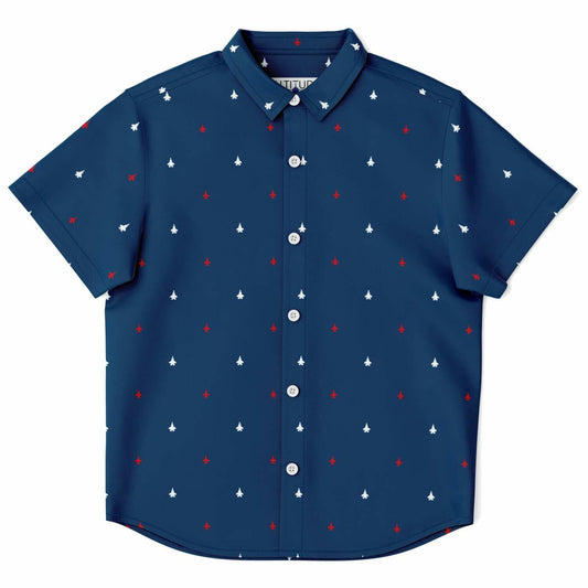 F-16 and F-35B blue base All American Kids/Youth Short Sleeve Button Down Shirt