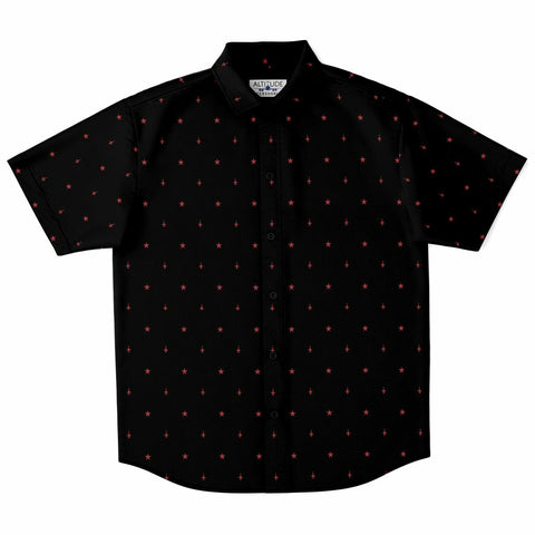 402 black Short Sleeve Button Down Shirt - AOP
