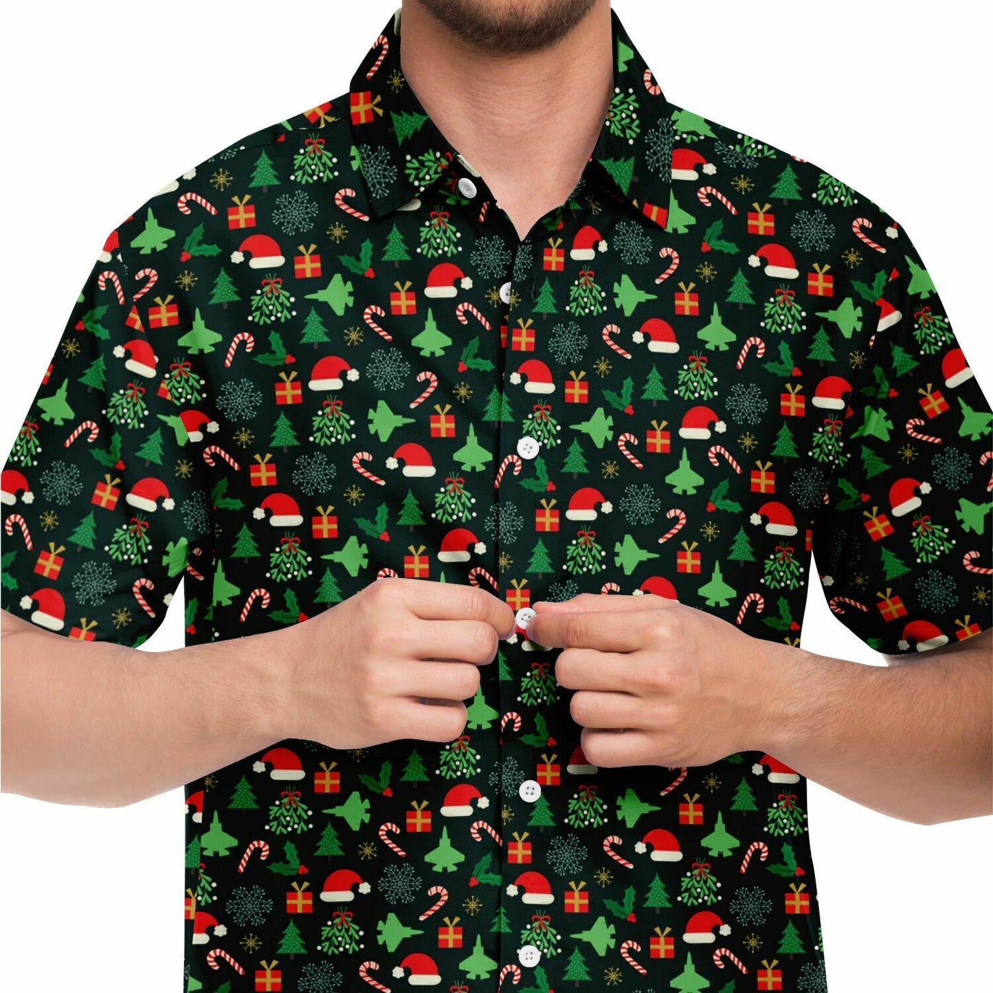 F-35C 2021 Christmas design Short Sleeve Button Down Shirt - Diandra Vantrease Medium