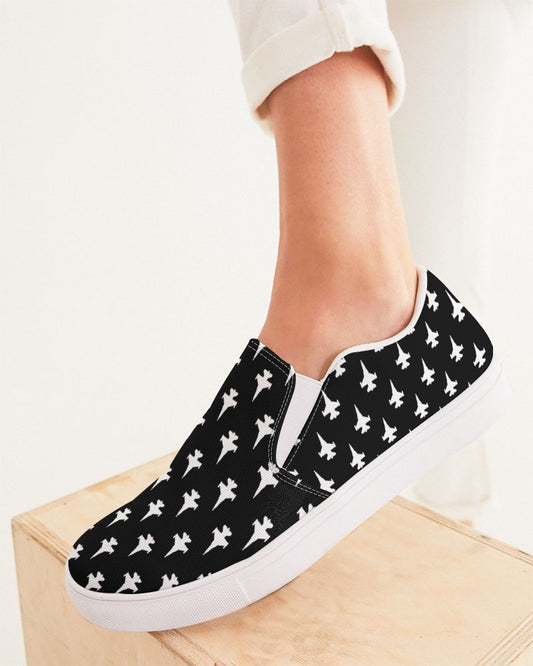 F-16 stroked black Women's Slip-On Canvas Shoe