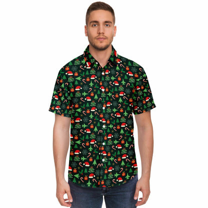 F-16 AND F-117 nighthawk Christmas Short Sleeve Button Down Shirt