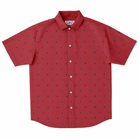 402 red example no order Short Sleeve Button Down Shirt - AOP