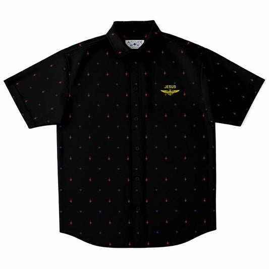 VMFA-402 jesus black Short Sleeve Button Down Shirt - AOP