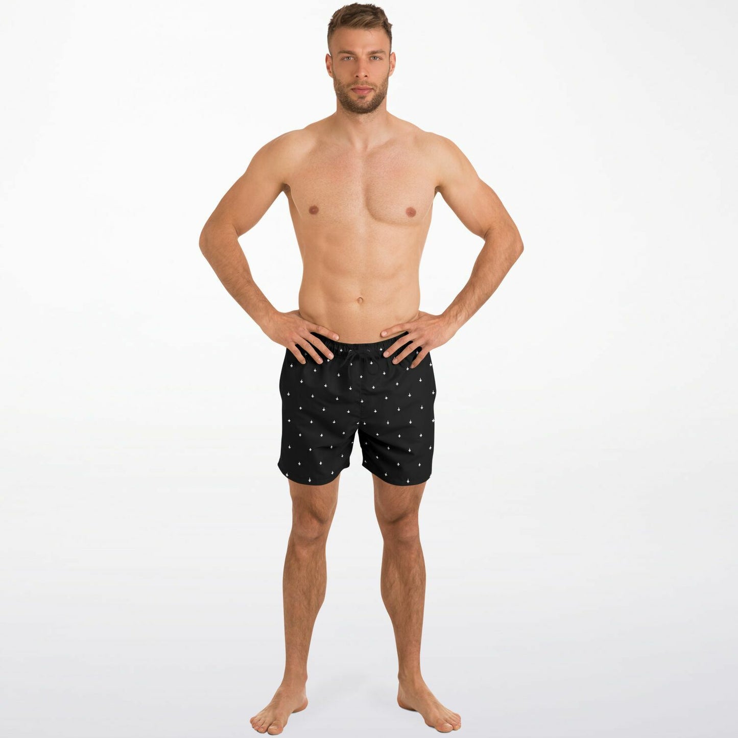 F-18 Black and White Mens Swim Trunks