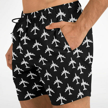 KC-135 (with boom) Black and #5 Swim Trunks Men - AOP