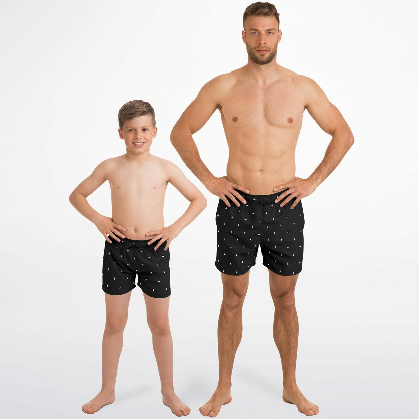 F-18 Black and white daddy and me Swim Trunks Set - AOP stroked