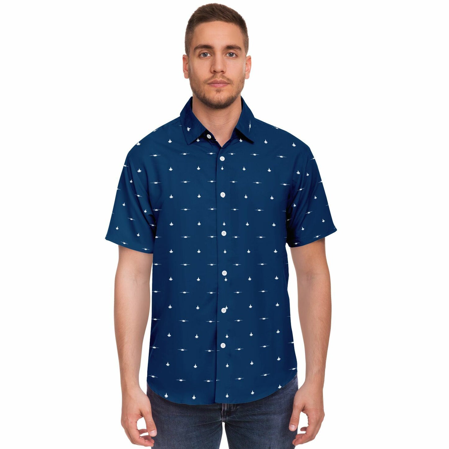 F-35C TWO ASPECT #64 and white Short Sleeve Button Down Shirt