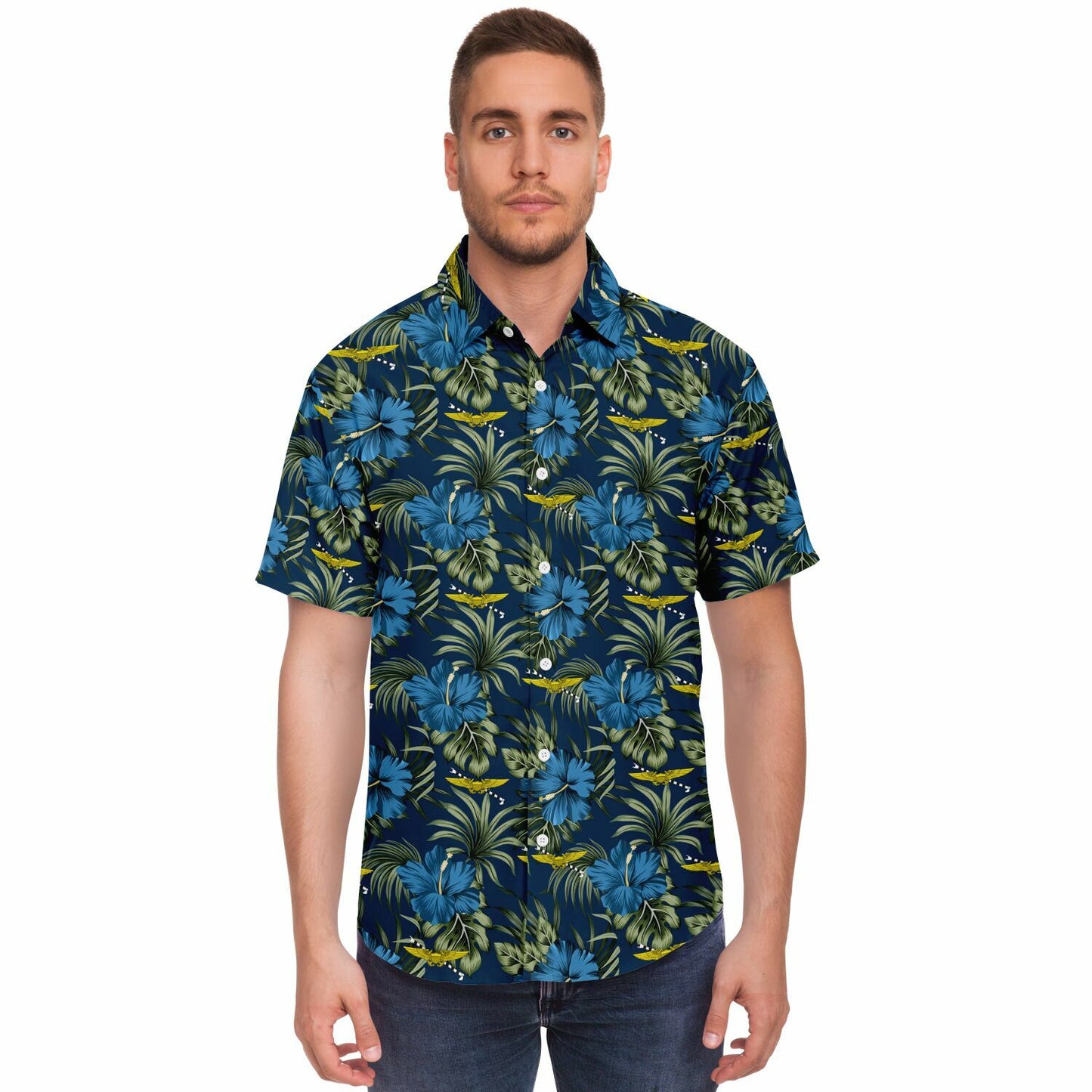 Tailhook 2024 NFO-WSO Blue Flowers Hawaiian Short Sleeve Button Down Shirt