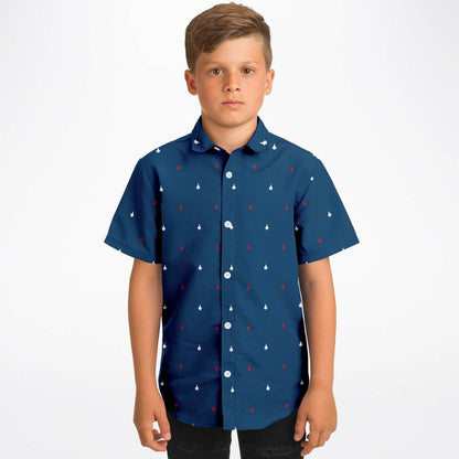 F-16 and F-35B blue base All American Kids/Youth Short Sleeve Button Down Shirt