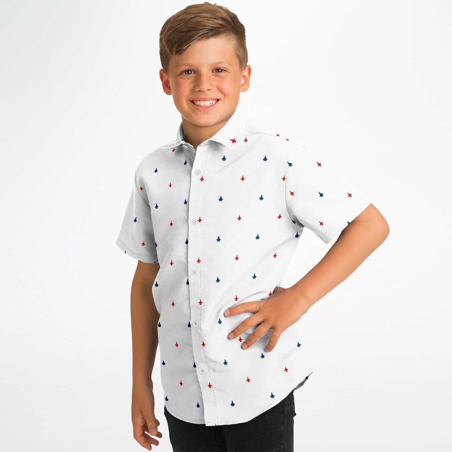 F-16 and F-35B Kids/Youth Short Sleeve Button Down Shirt