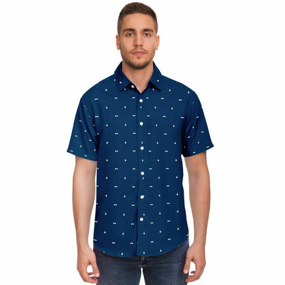 F-16 and glasses Abbie Brom Large Short Sleeve Button Down Shirt - AOP