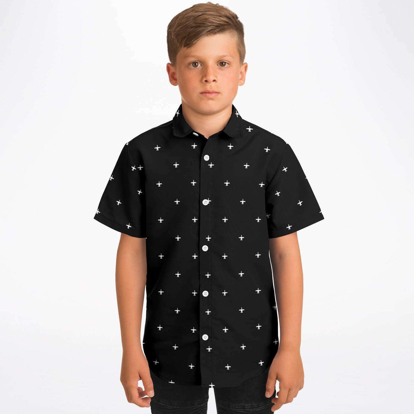 Melody Bagby small A-10 black and white kiids/Youth Short Sleeve Button Down Shirt