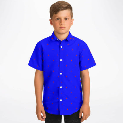 F-35B AND F-16 STROKED #14 AND #8 Kids/Youth Short Sleeve Button Down Shirt - AOP