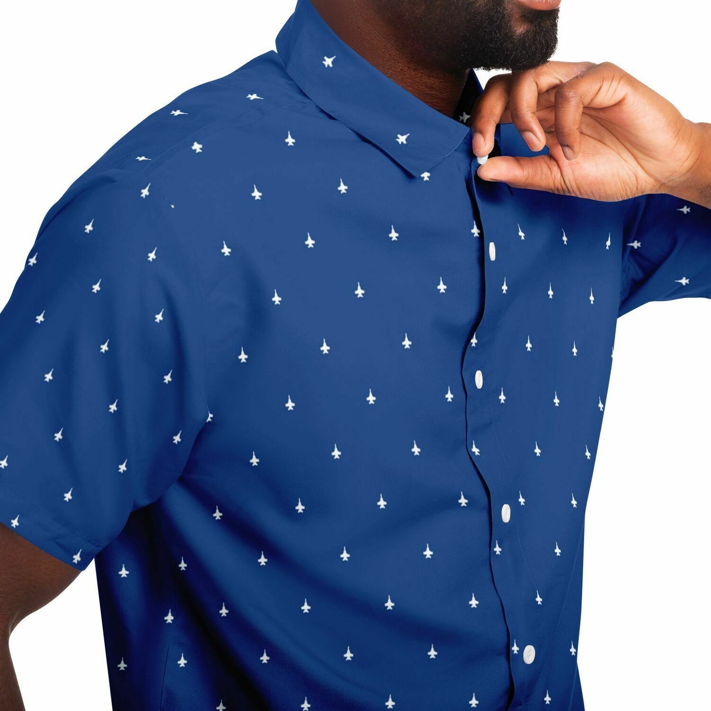 F-18 Super Hornet #64 and white Short Sleeve Button Down Shirt - GOOD for order 3.6.2023 Trish Farley Large