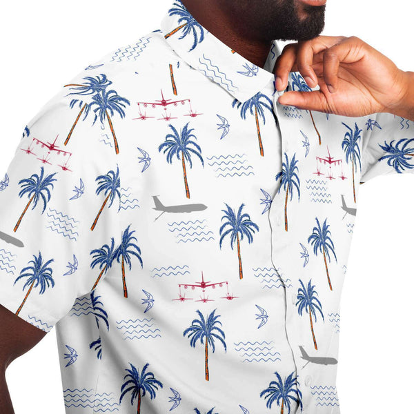 CASS Refueling White Hawaiian Print Button Down Shirt