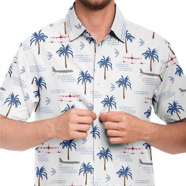 CASS Refueling White Hawaiian Print Button Down Shirt