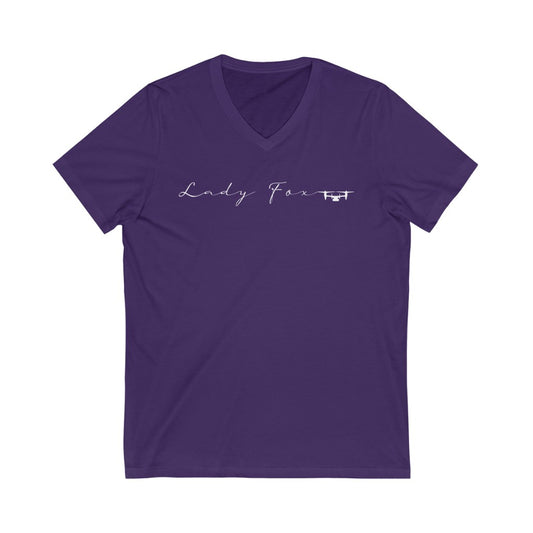 Purple Fox V Neck tee with off white