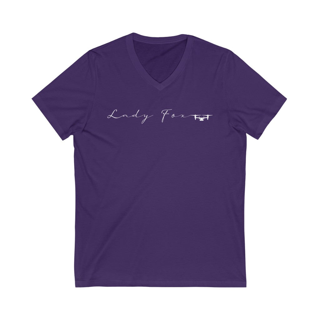 Purple Fox V Neck tee with off white