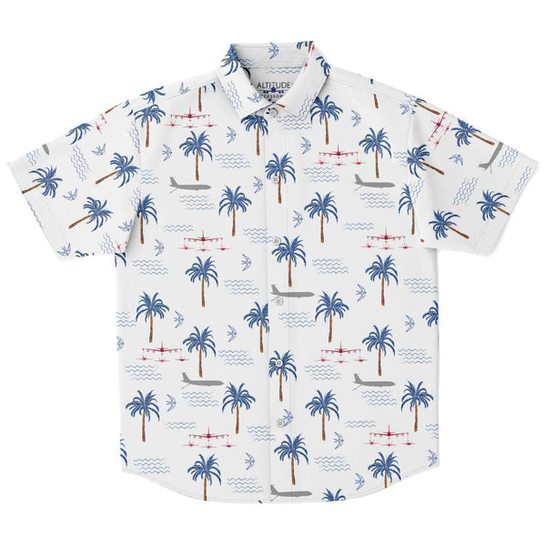 CASS Refueling White Hawaiian Print Button Down Shirt