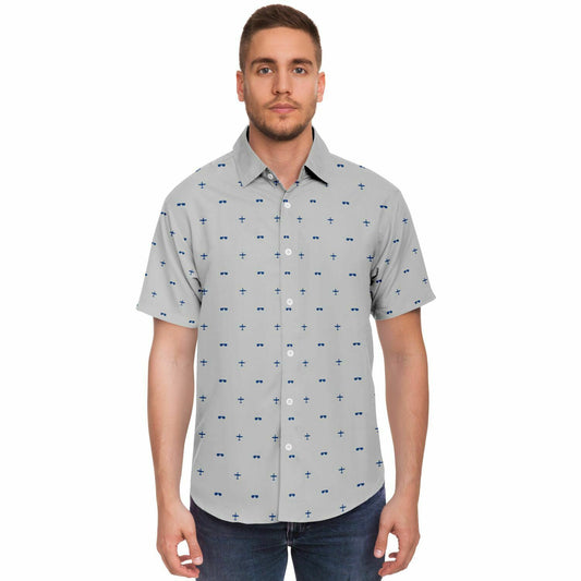 Nicholas Kellner Medium T-6 and glasses Short Sleeve Button Down Shirt - AOP