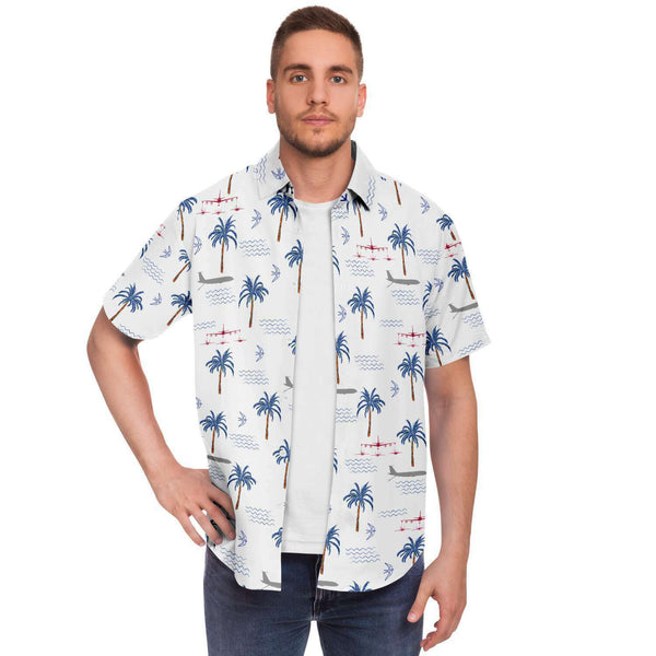 CASS Refueling White Hawaiian Print Button Down Shirt