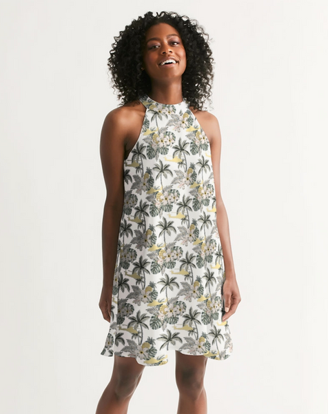 ANY Aircraft Hawaiian 'Pineapples and Palm Trees' Chiffon Dress