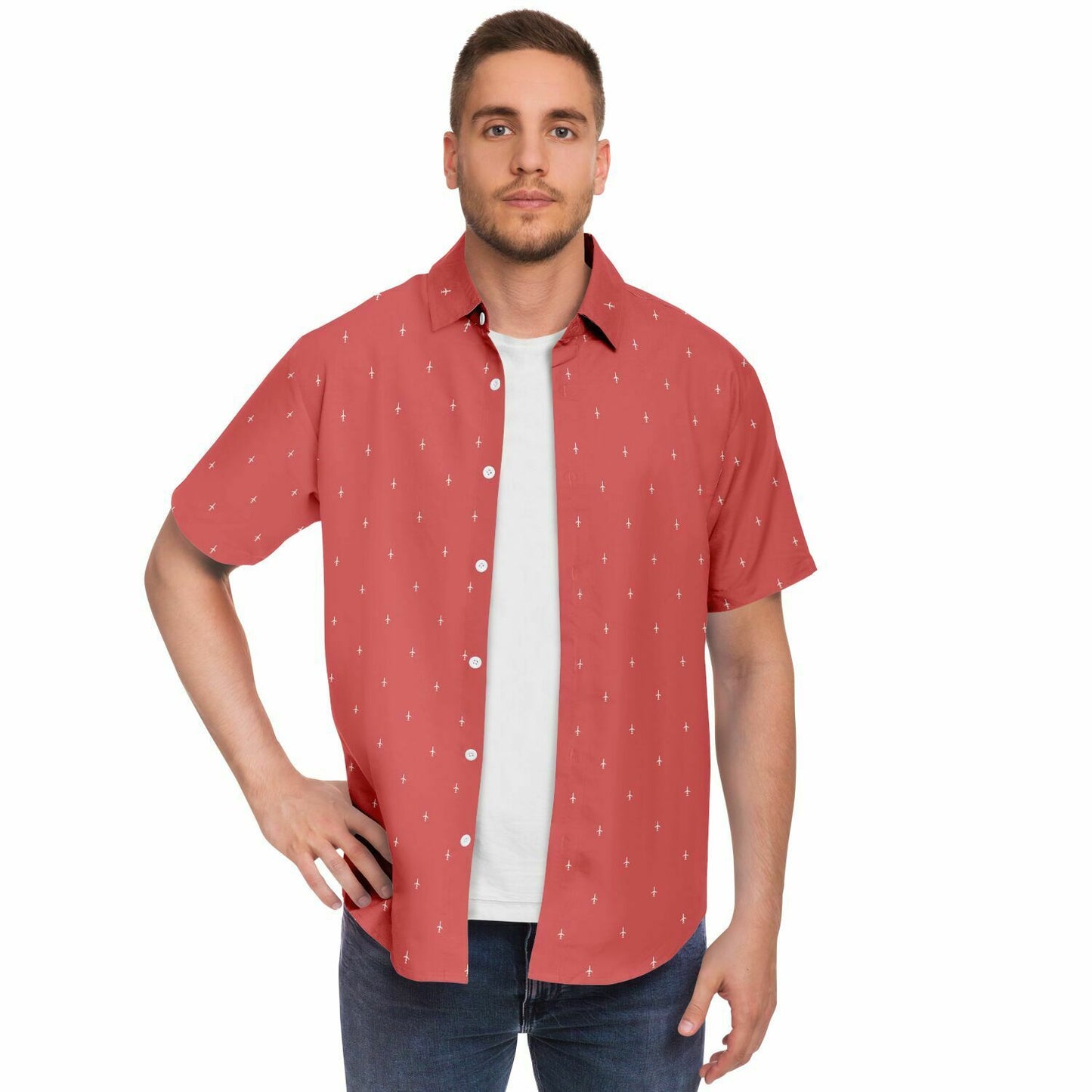 Deanna DeMattio XS CRJ-900 #38 and white stroked Short Sleeve Button Down Shirt