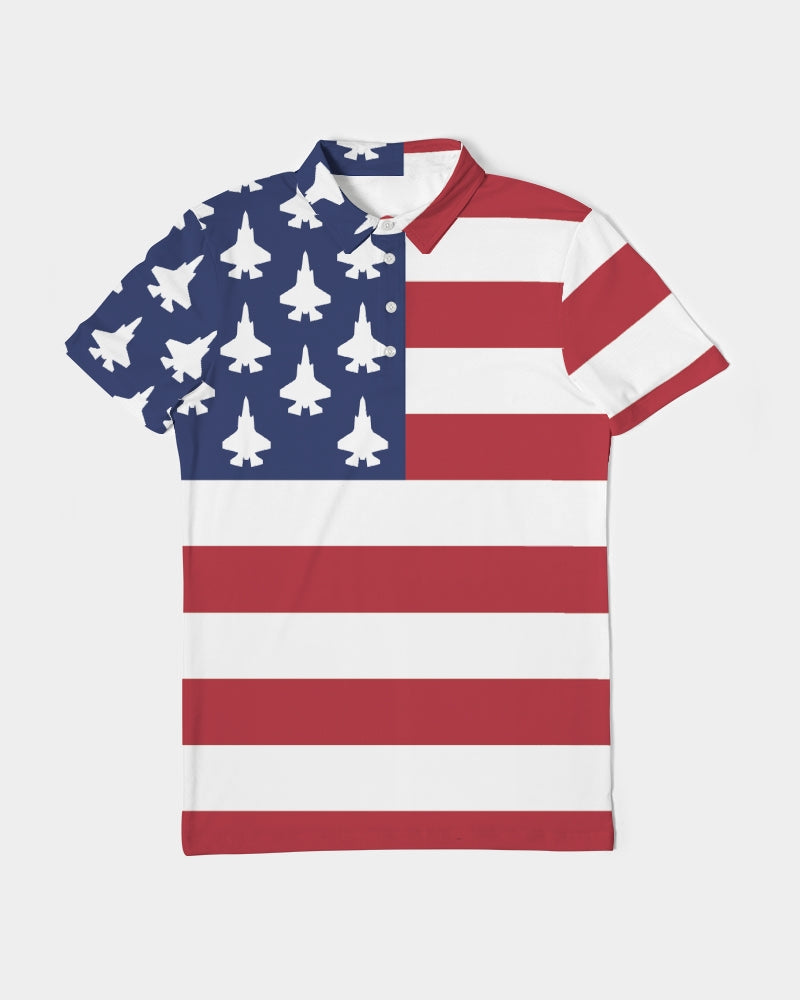 F-35B American Flag Golf Men's Slim Fit Short Sleeve Polo