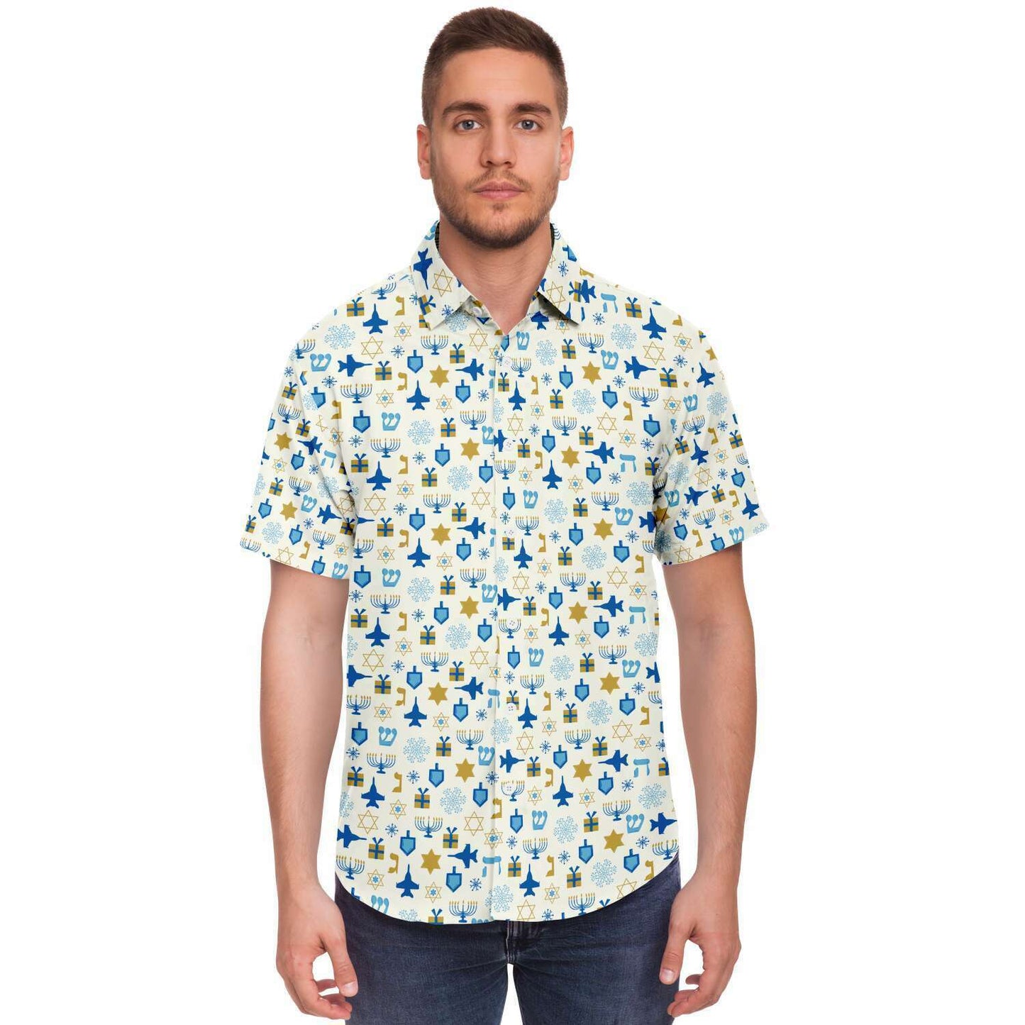 Mens Hanukkah Button Down Shirt