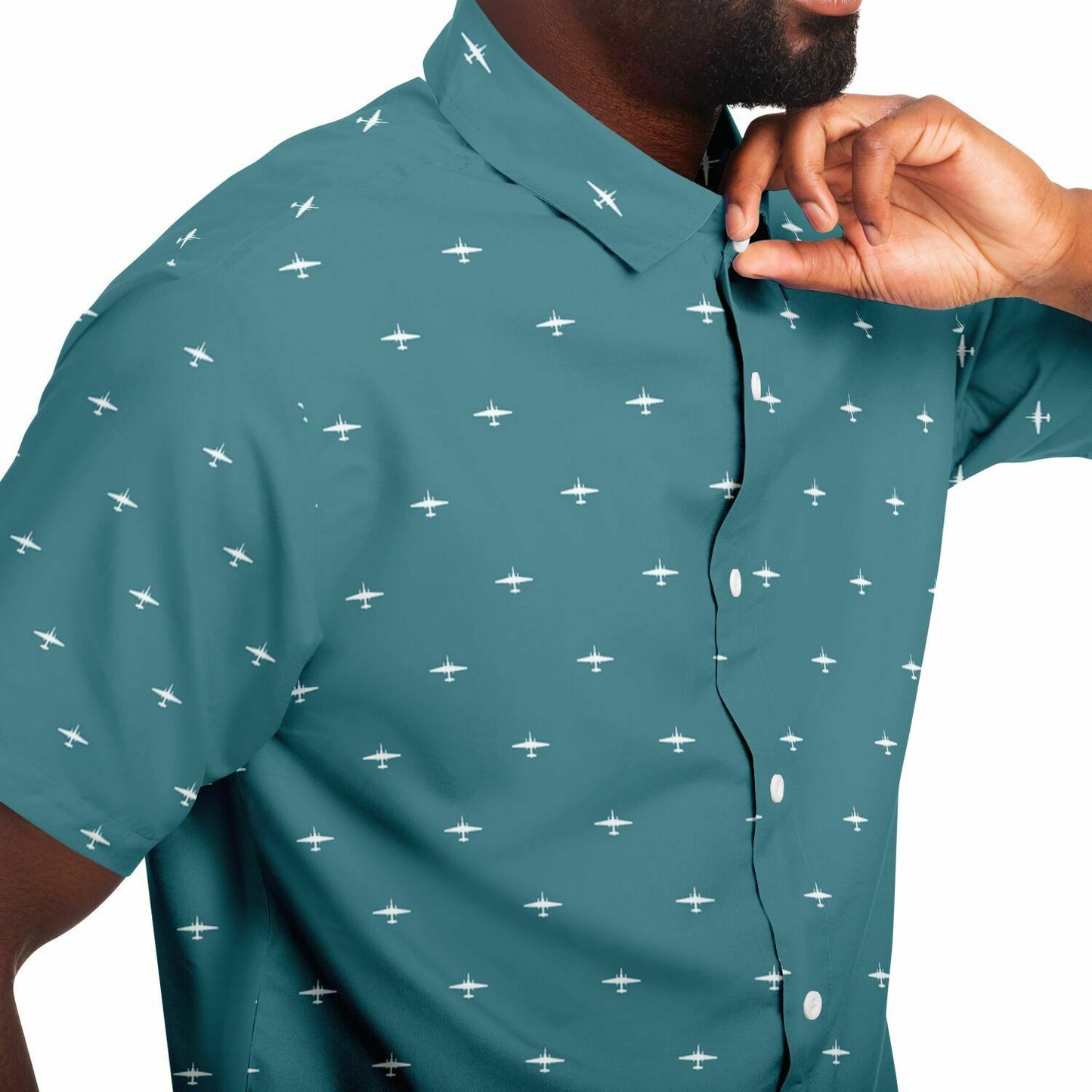 Kristin Lewis U-2 #52 and white Short Sleeve Button Down Shirt - AOP
